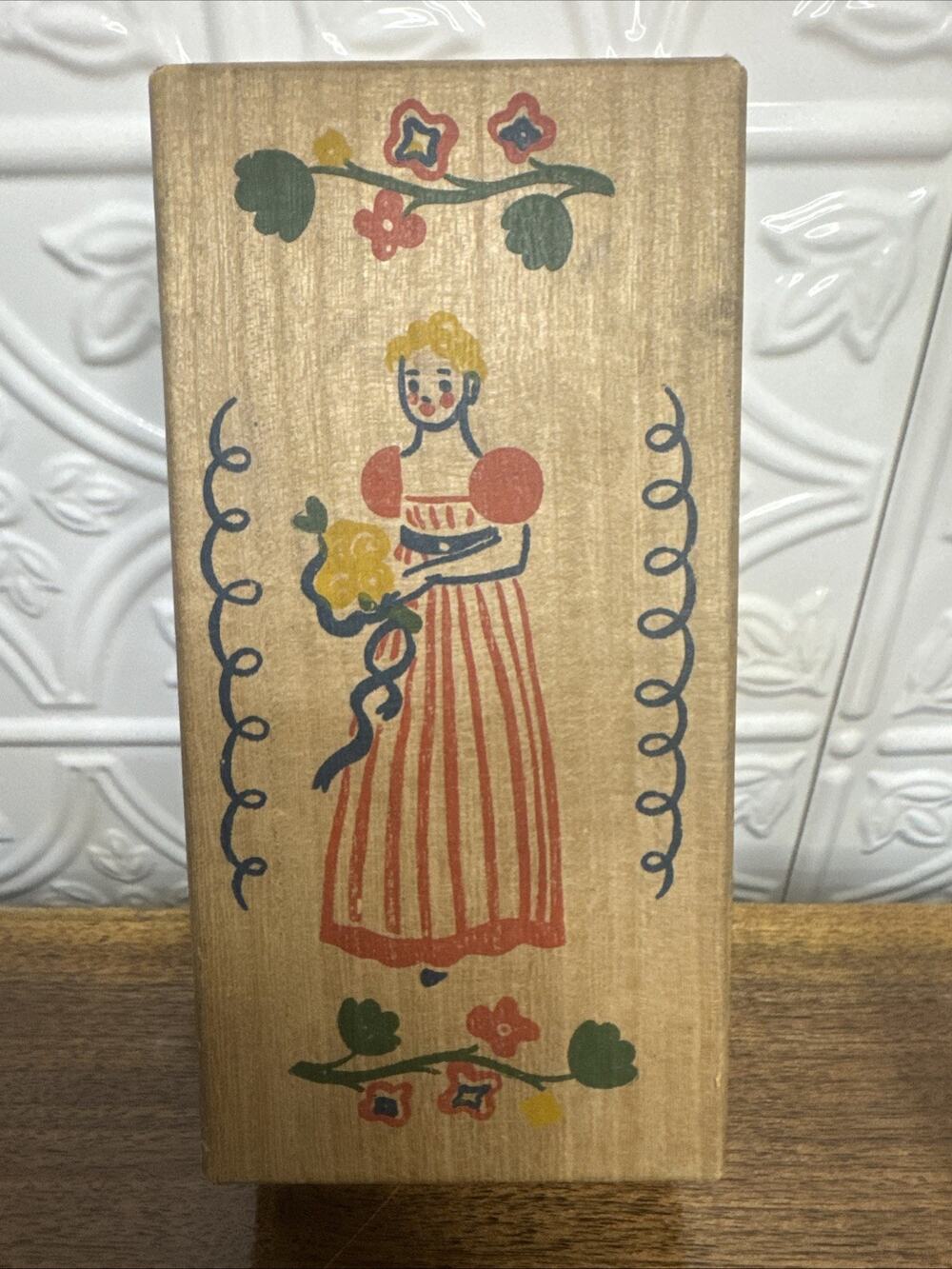 Vintage Early American Old Spice Box Mid Century Floral Dutch Girl Shulton USA